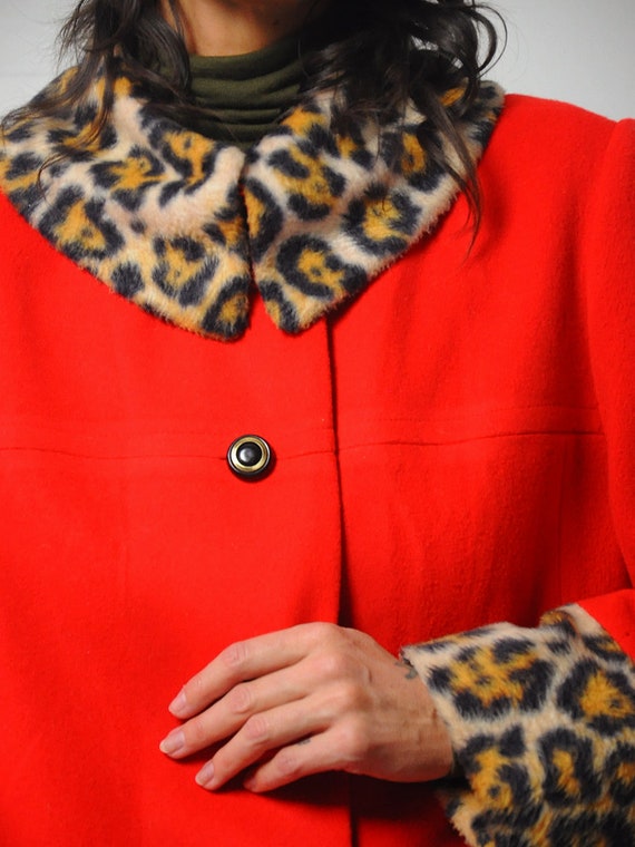 1960's Leopard Trim Wool  Coat - image 10