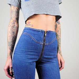 RARE 70's Zipper crotch front Dark DENIM Flared Jeans | Etsy