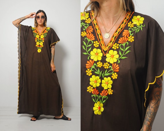 70's Embroidered Autumn Caftan