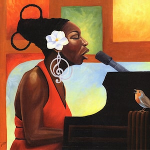 Nina Simone Song Bird Art Print of Nina Simone Jazz Singer Playing Piano - Wall Art - Black Art - Jazz Art