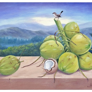 Coconut Still Life, Jelly Coconut Art Print, Tropical Artwork, Fruit Wall Art