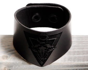 leather gothic moth bracelet Ram's head