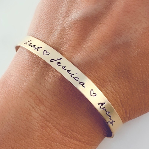 Custom Kids Names Bracelet Cursive Font Skinny Stacking Cuff Etsy