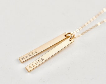 Vertical Bar Custom Name Necklace | Gold Filled & Sterling Silver Skinny Bar Necklace