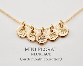 Tiny Birth Flower Necklace • 14k Gold Fill or Sterling Silver - Floral Charm Personalized Necklace - Gift for Mom - Gift for Her