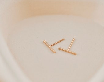 Dainty Bar Earring Gold Filled | Smooth Gold Bar Earring | Delicate Minimalist Earrings