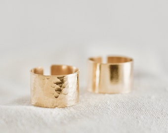 Gold Cuff Ring • Hammered Cuff Ring - Gold Fill, Sterling Silver - Statement Ring - Adjustable Cuff Ring