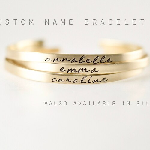 Custom Kids Names Bracelet Cursive Font Skinny Stacking Cuff Etsy
