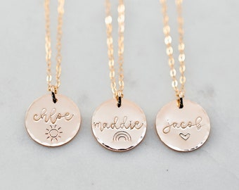 Custom Name Gold Necklace, Children Kids Name Disc Pendant Necklace