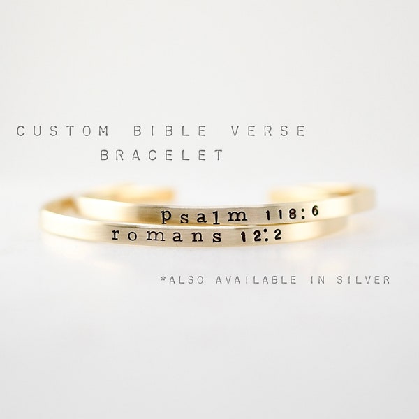 Custom Bible Verse Skinny Stacking Cuff Bracelet | Hand Stamped Cuff Bangle Bracelet | Christian Jewelry Gift