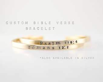 Custom Bible Verse Skinny Stacking Cuff Bracelet | Hand Stamped Cuff Bangle Bracelet | Christian Jewelry Gift