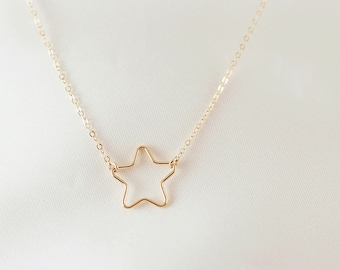 Dainty Gold Star Charm Choker Necklace | 14k Gold Filled Star Pendant Necklace