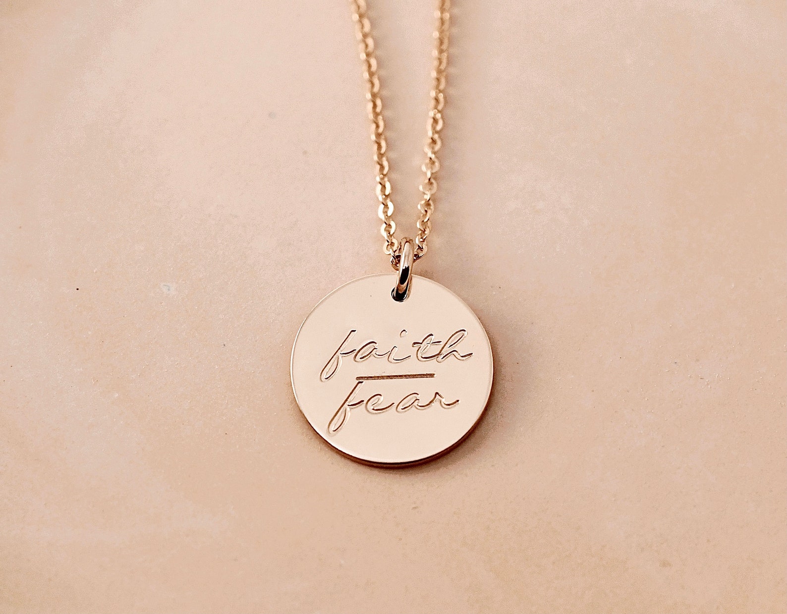 Faith Over Fear 14K Gold Fill Necklace Cursive Text Necklace Etsy
