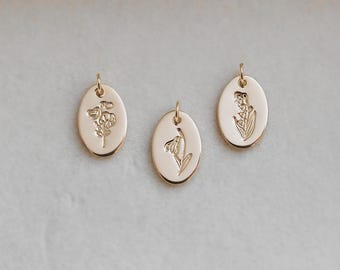 Birth Month Floral Pendant Necklace • Gold Filled Flower Disc Pendant Necklace • Birthday Gift for Her • Gift for Mom