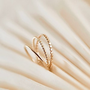 Triple Ring Stack | Thin Gold Stackable Rings | Thin Wire Stacking Rings 14k Gold