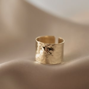 Gold Cuff Ring • Hammered Cuff Ring - Gold Fill, Sterling Silver - Statement Ring - Adjustable Cuff Ring