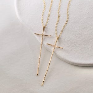 Skinny Cross Pendant Necklace • 14k Gold Filled Hammered Cross Pendant Jewelry