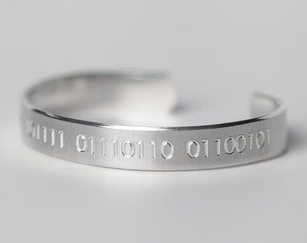 Engraved Binary Cuff Bracelet, Custom Secret Message Jewelry