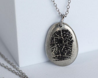 Personalized Fingerprint Pendant Necklace, Laser Engraved 1 Inch Pewter Thumbprint Stone, Memorial or Sympathy Gift in Memory of Loved Ones