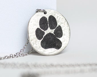 Personalized Pet Paw Print Necklace: Engraved Pewter Memorial Pendant