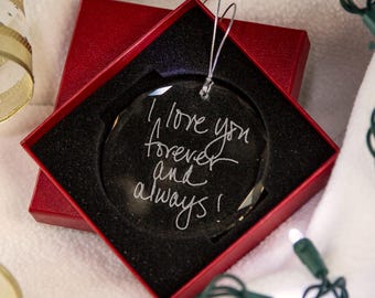 Actual Handwriting Ornament, 3-inch K9 Crystal Christmas Decoration, Engraved Handwritten Memorial Gift