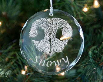 Custom Pet Noseprint Ornament, 3-inch Crystal Christmas Decoration, Personalized Dog or Cat Memorial Gift