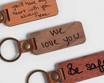 Personalized Wood Handwriting Keychain, Handwriting Keychain, Custom Wood Keyring, Mother's Day Gift, Engraved Handwriting