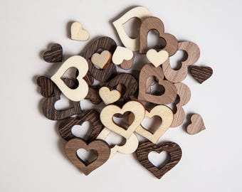 Wood Heart Table Scatter Mix, Wedding or Bridal Shower Décor, Valentine's Party Craft Supplies