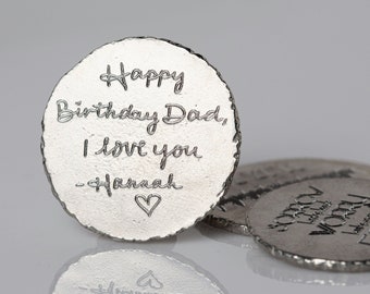 Personalized Handwriting Pocket Coin, Custom Memorial Token or Worry Stone, Inspirational Gift with Custom Handwriting, Memorial Coin