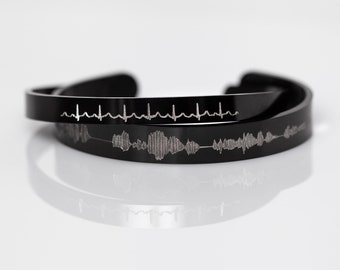 Custom Engraved Sound Wave Bracelet: Black Stainless Steel Cuff