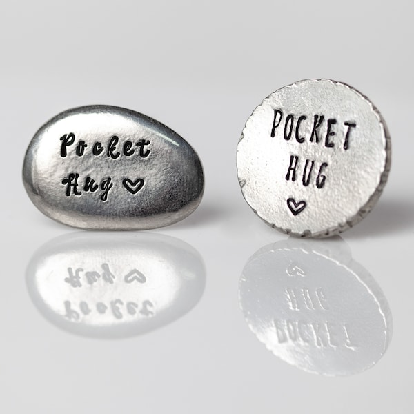 Pocket Hug, Pewter Pocket Stone or Coin, Encouraging Gift, Long-Distance Relationship Gift, Personalized Pocket Coin