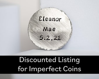Personalized Pocket Coin DISCOUNTED FOR IMPERFECTIONS, Handstamped Pocket Coin, Custom Worry Stone, Pewter Pocket Token