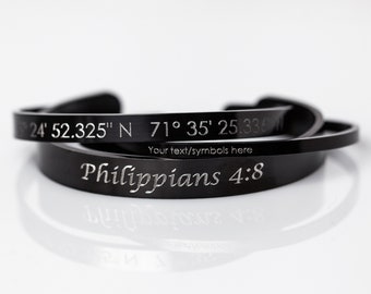 Custom Engraved Bracelet in Black Stainless Steel, Black Stainless Bracelet, Engraved Jewelry, Personalized Black Cuff Bracelet