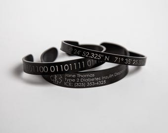 Custom Engraved Bracelet in Black Stainless Steel, Black Stainless Bracelet, Engraved Jewelry, Personalized Black Cuff Bracelet