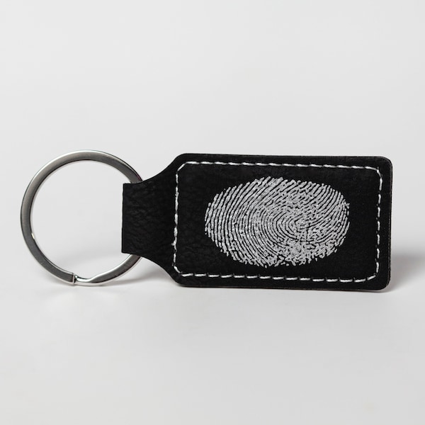 Personalized Leatherette Fingerprint Keychain, Memorial Vegan Leather Keyring, Thumbprint Memorial Keychain, Gift for Him or Her