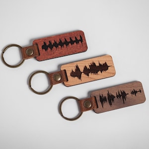 Personalized Wood Sound Wave Keychain, Custom Sound Wave Keychain, Custom Keyring, Wood Keyring,  Sound Wave Gift, Heartbeat Keychain