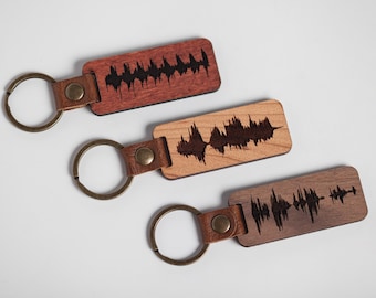 Personalized Wood Sound Wave Keychain, Custom Sound Wave Keychain, Custom Keyring, Wood Keyring,  Sound Wave Gift, Heartbeat Keychain