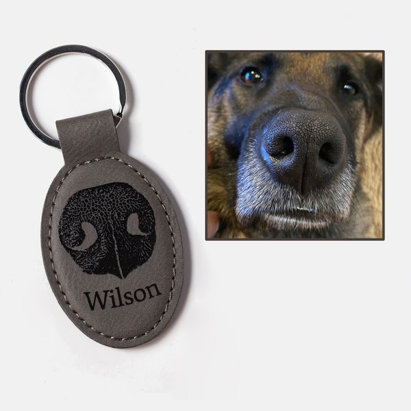Personalized Pet Nose Print Keychain, Oval Vegan Leather Keyring, Pet Lover Memorial Keychain, Gift for Dog or Animal Lovers, Dog Noseprint