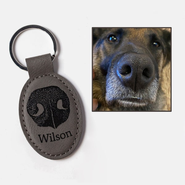 Personalized Pet Nose Print Keychain, Oval Vegan Leather Keyring, Pet Lover Memorial Keychain, Gift for Dog or Animal Lovers, Dog Noseprint