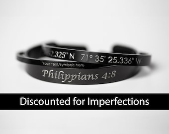 Custom Engraved Black Stainless Steel Bracelet, DISCOUNTED FOR IMPERFECTIONS, Custom Engraving, Black Cuff Bracelet