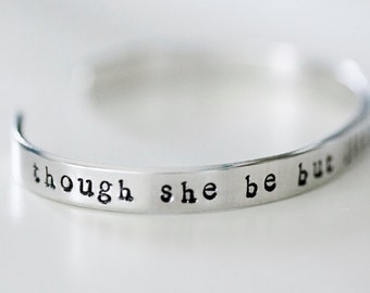 though she be but little, she is fierce Cuff Bracelet, Shakespeare Quote Bracelet, Literary Jewelry, Shakespeare Jewelry