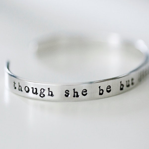 though she be but little, she is fierce Cuff Bracelet, Shakespeare Quote Bracelet, Literary Jewelry, Shakespeare Jewelry