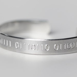 Engraved Custom Binary Bracelet in Aluminum Copper Brass or Stainless, Binary Jewelry, Math Bracelet, Secret Message Jewelry