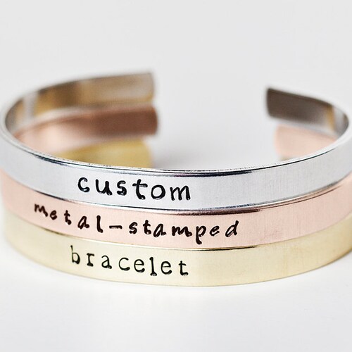 Personalized metal cuff bracelet 1/4" custom bracelet aluminum hand stamped 