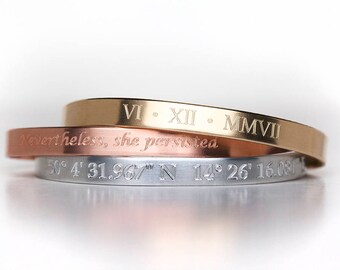 Personalized Engraved Cuff Bracelet in Copper, Aluminum, Brass, or Stainless Steel, Personalized Jewelry, Engraved Bracelet