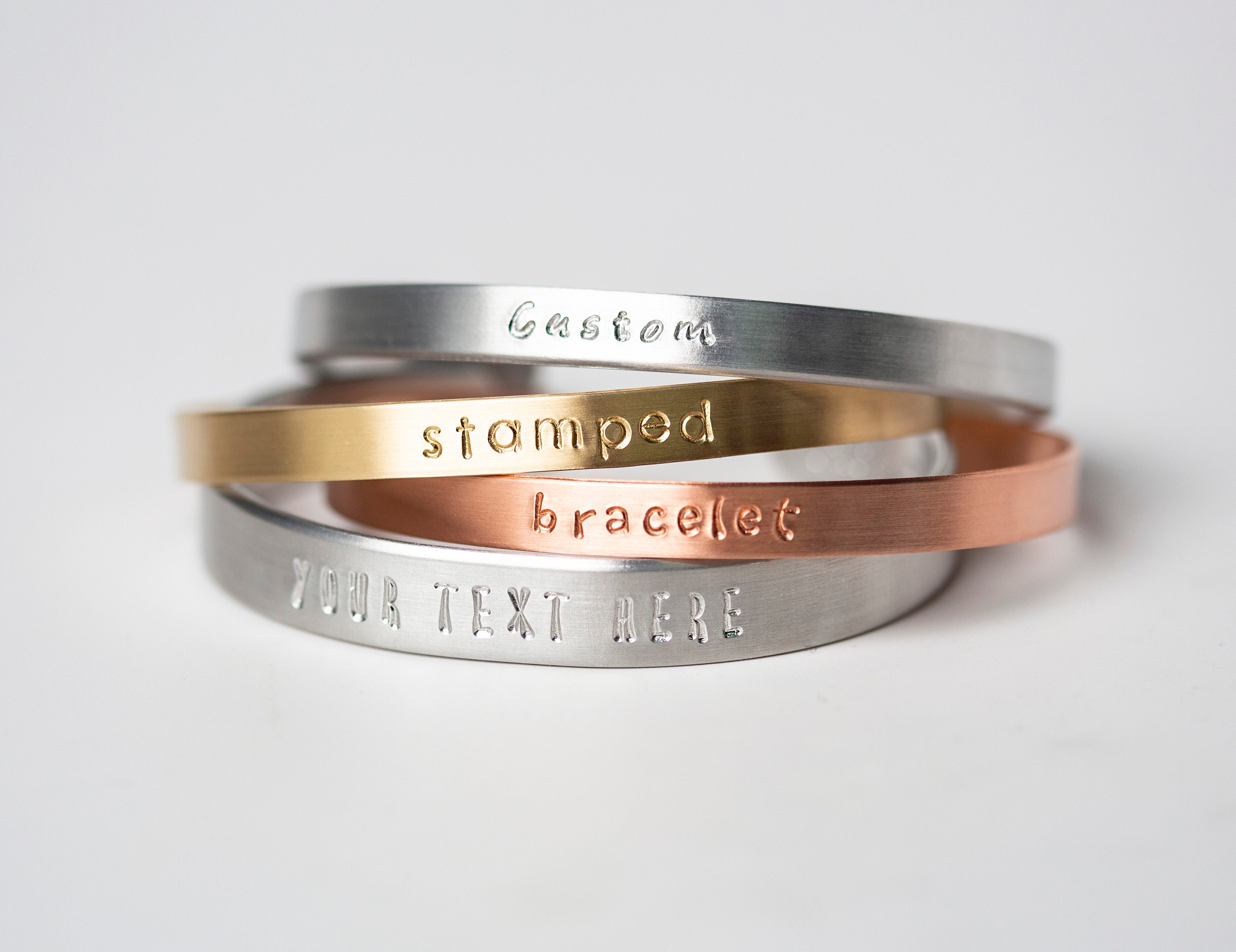 Custom Metal stamped Cuff Bracelet unfilled in Copper Brass or