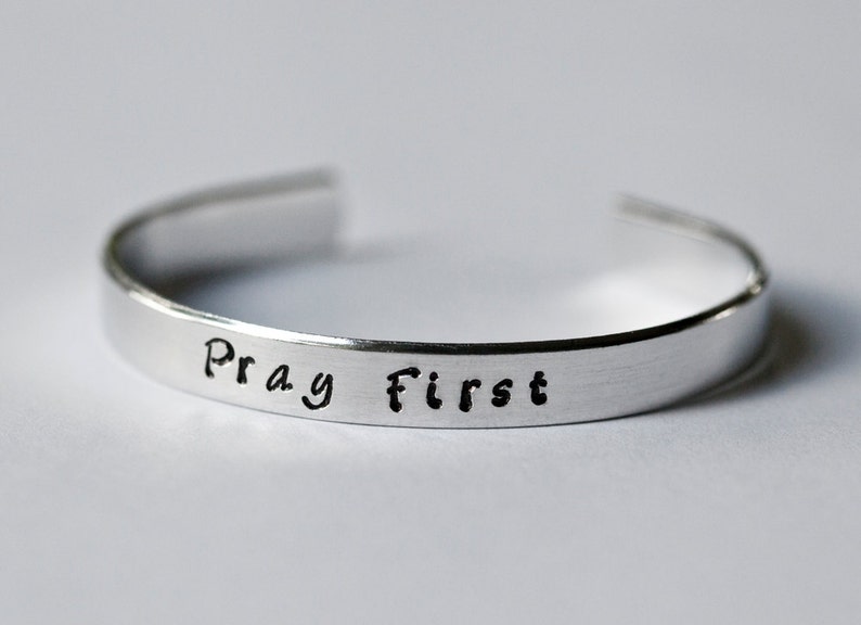 Copper Metal-stamped Bracelet Encouragement Jewelry Pray First Brass Aluminum Inspirational Cuff Bracelet Inspirational Jewelry
