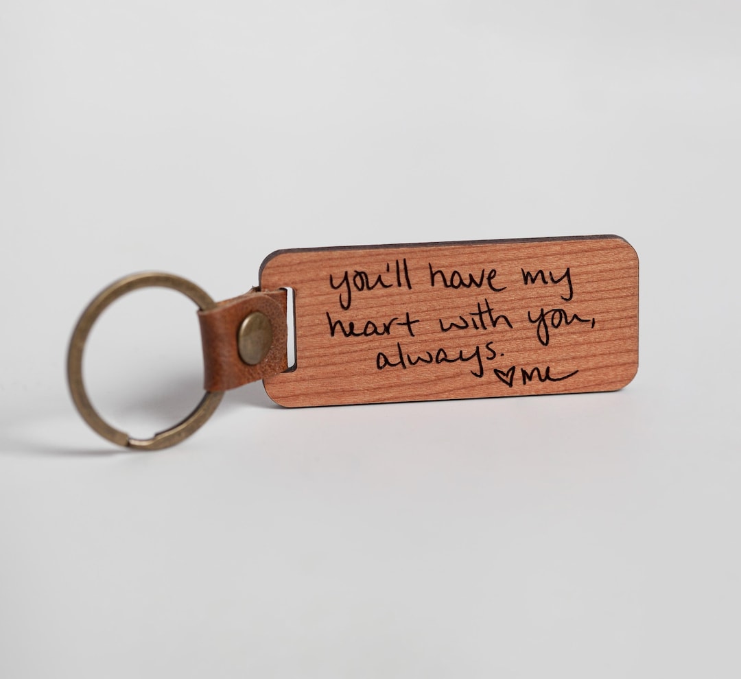 Personalized Wood Handwriting Keychain, Custom Wood Engraved Keyring ...