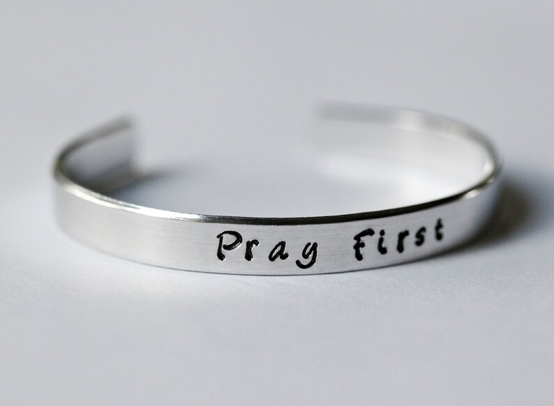 Copper Metal-stamped Bracelet Encouragement Jewelry Pray First Brass Aluminum Inspirational Cuff Bracelet Inspirational Jewelry