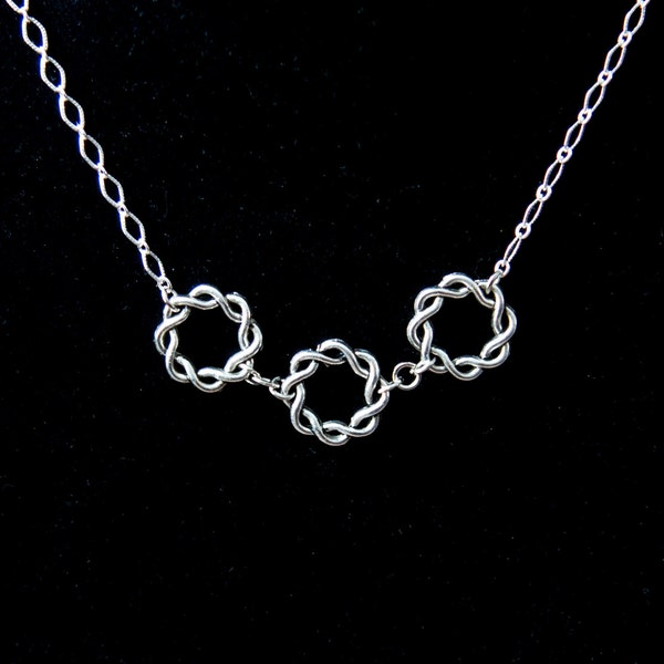 Celtic Circle Necklace, Three Rings, Metal Charms